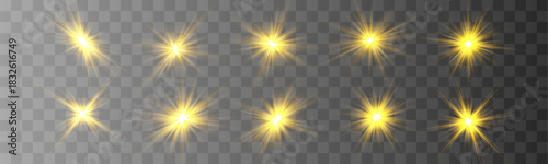 Golden-yellow star shines with smooth illumination beams and a clean glowing contour. Gentle sparkle enhances the vivid warm tone. Isolated star graphic rendered as vector.