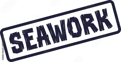 Professional Seawork rubber stamp impression in dark blue ink on a pristine white surface