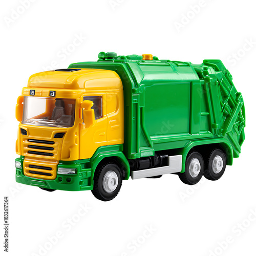 Green and yellow toy garbage truck