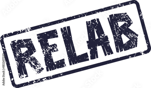 Grungy blue RELAB word on a rectangular ink stamp indicating laboratory retesting or analysis
