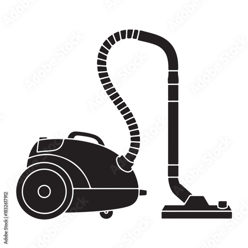 Black vacuum cleaner silhouette vector illustration of domestic appliance for cleaning isolated on white background