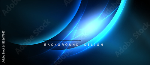 Abstract blue background. Smooth curves, bright light effects create dynamic visual experience. Modern design element.