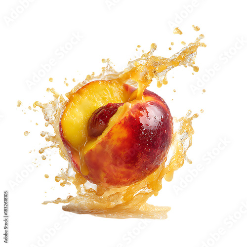 half peach fallen into a juice splash png
