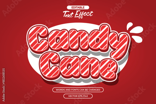 Candy cane editable text effect with cartoon text style and with red background