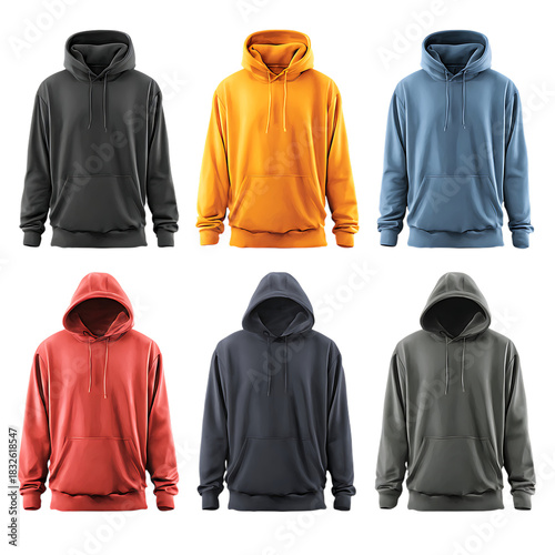 Hooded shirts vector set in various colors