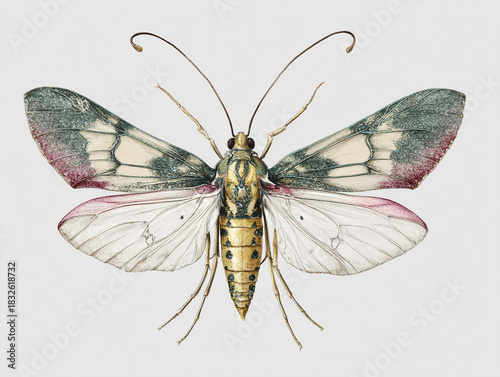 Fine pencil-drawn moth with minimal strokes isolated on white background