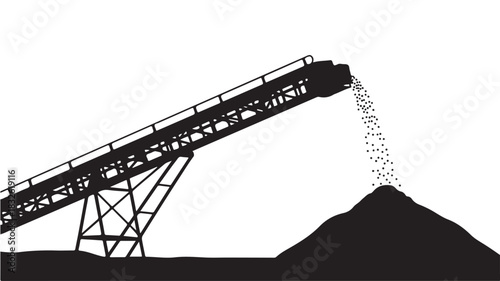Silhouette of a conveyor belt transporting material industrial equipment for mining and construction vector illustration isolated on white