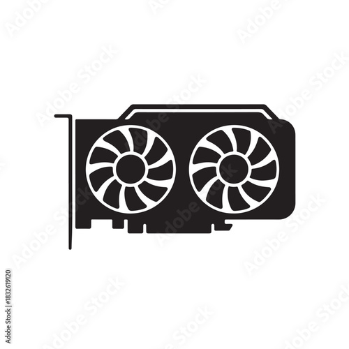 Graphics card vector icon simple flat design illustration of GPU with two fans isolated on white background