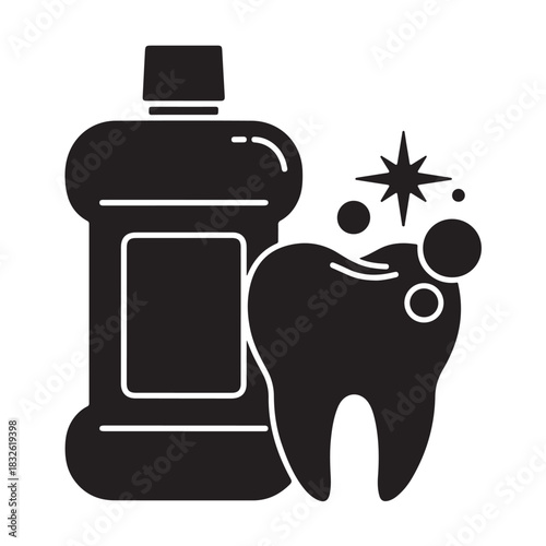 Mouthwash and tooth icon dental care vector illustration oral hygiene concept for healthcare and medical design