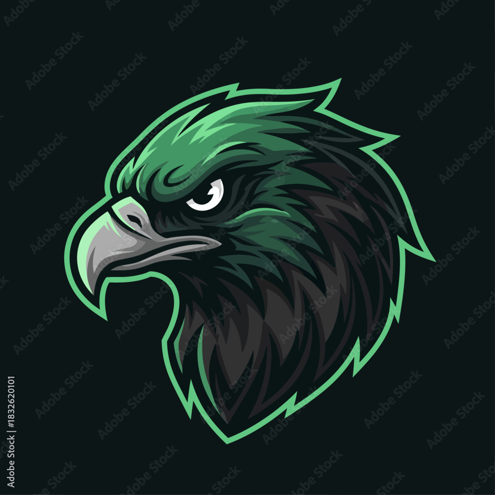 Fototapeta premium Bold and fierce eagle mascot logo design with striking green and black accents