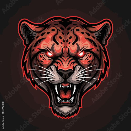 Vivid and aggressive tiger face illustration with fierce expression and