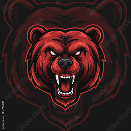 Intense fierce bear illustration with a dark background emphasizing strength