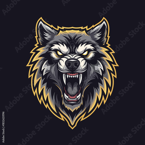 Aggressive and fierce wolf mascot illustration with detailed fur and intense
