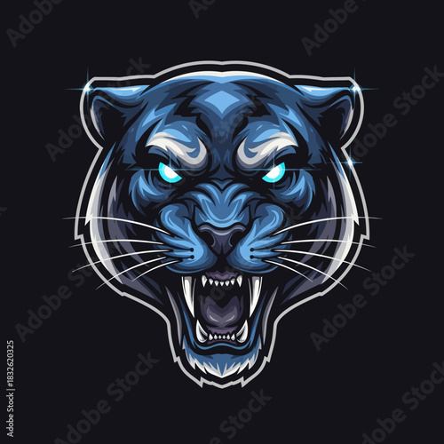 Vibrant digital illustration of a fierce and majestic tiger head with glowing