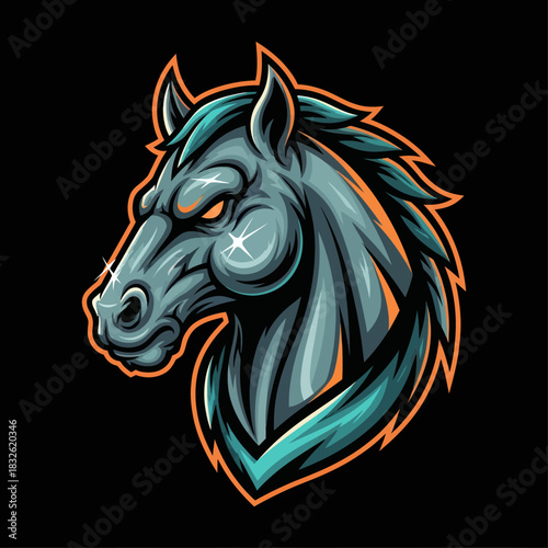 Stylized fierce horse mascot design with vivid colors and sharp lines