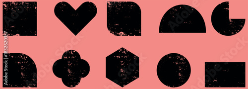 Doodle brush crayon shape frame set. Various crayon drawn asterisks and star shapes. Frame box shape with brush crayon texture. Ink lino rolled geometric shapes with noise set.