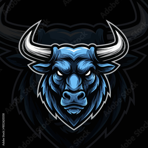 Powerful and Intimidating blue bull illustration with detailed horns and