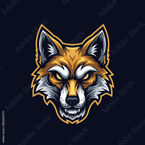 Dynamic illustrated wolf head emblem with intense expression and vibrant