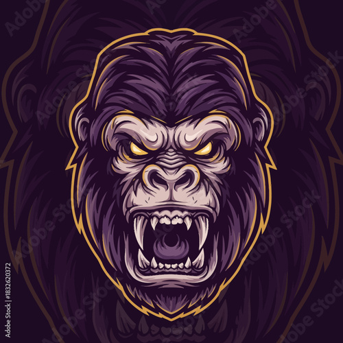 Aggressive inspired gorilla illustration with vivid details and fierce