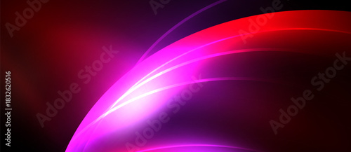 Abstract vibrant lines, flowing curves, pinks, reds dominate. Light source creates glow, dynamic composition, modern aesthetic.
