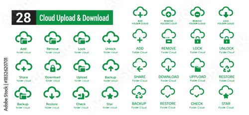 Cloud upload download vector icon set. file management on internet storage symbol. internet folder server
