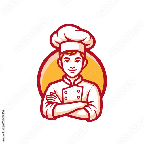 Professional chef with confident expression wearing traditional attire and