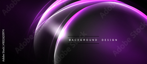 Abstract purple neon glow. Curved lines create dynamic visual effect. Dark background emphasizes bright illumination, modern design element.