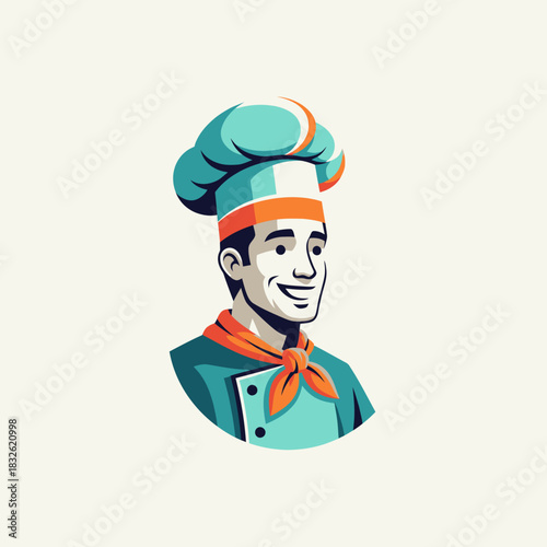 Creative cartoon chef character with cheerful expression and vibrant uniform