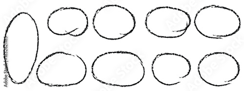 Hand drawn crayon ovals and circles. Ellipses pencil doodle style set. Vector elements for hand drawn diagrams. Red round rough thin frames. Red round rough thin frames. Round freehand shapes. EPS 10.