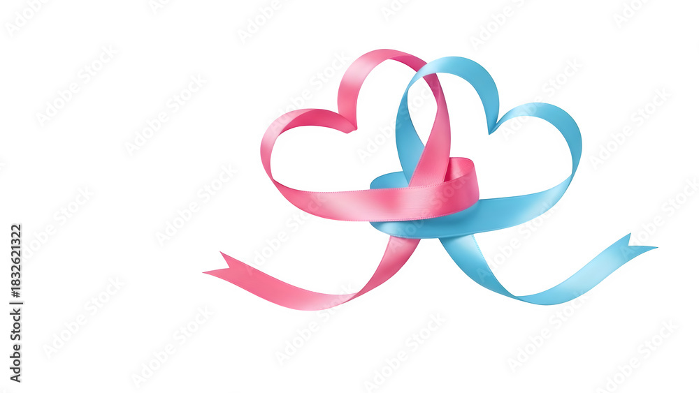 Obraz premium Pink and Blue Ribbon Hearts, isolated on transparent background