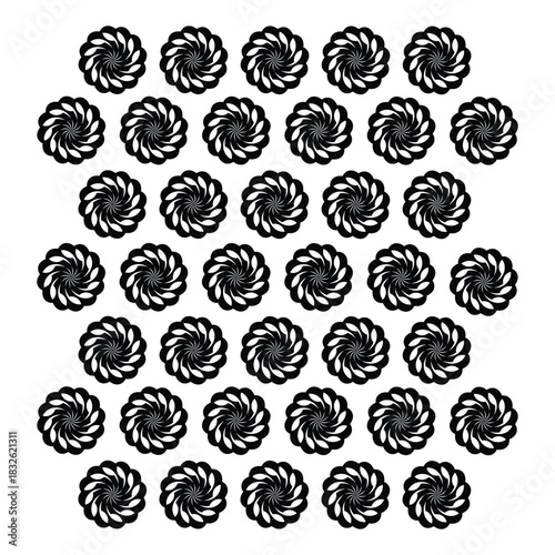 Geometric Pattern: A captivating monochrome display of a repetitive floral design, creating a sense of dynamic energy. It's an abstract pattern.