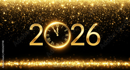 Golden 2026 New Year's Eve Clock Countdown Banner