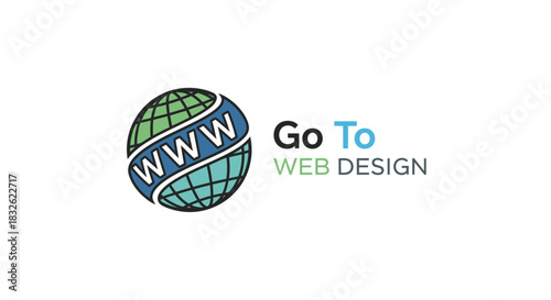 Circular globe logo with WWW symbol for a web design company, flat vector icon illustration representing internet, global network, and technology services