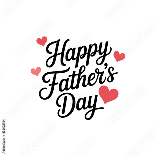 “Happy Father’s Day Typography Design with Red Hearts on White Background – Modern Calligraphy Greeting Illustration”
