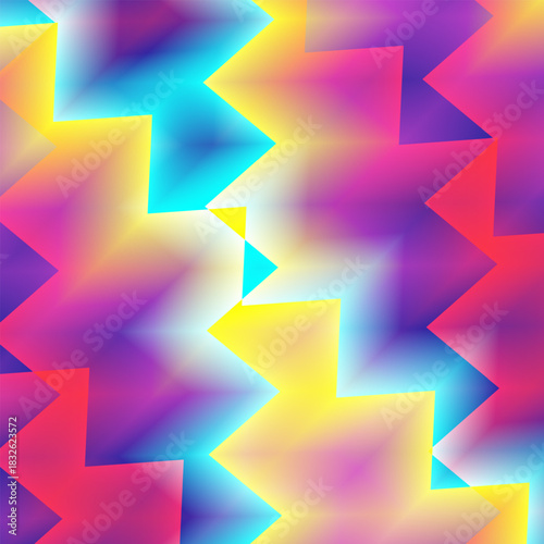 Abstract background of overlapping zigzag shapes with smooth gradients in yellow, cyan, magenta, purple, and blue color