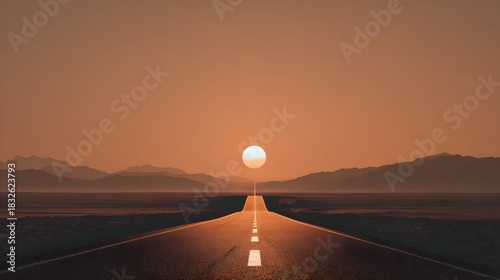 Tranquil vibes of a majestic sunset over endless desert highway a scenic road trip adventure