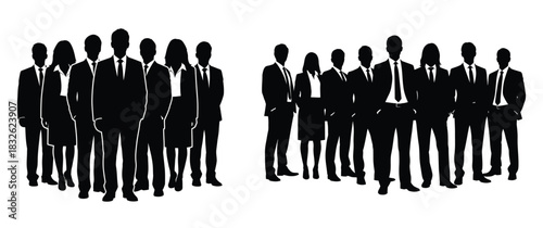Silhouette of business people standing together in groups