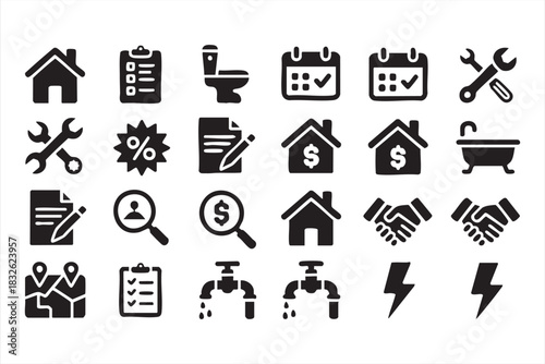 Real estate maintenance and home service icons for dashboards and property tools