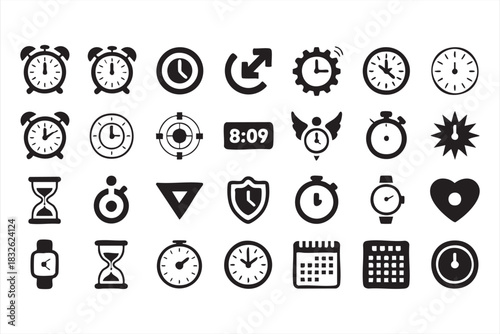 Time-tracking symbols for productivity dashboards, apps and interface design