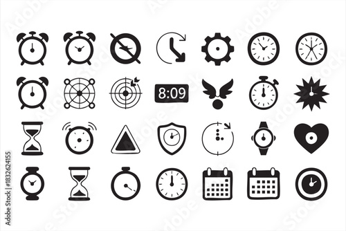 Stopwatch, alarm and hourglass icon collection for workflow and planning tools