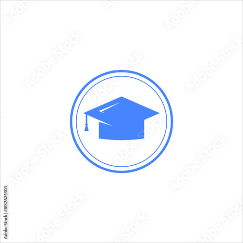 Blue Graduation Cap Symbol in Circular Emblem Representing Education Achievement and Academic Success Icon Design on transparent background