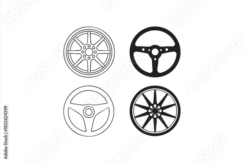 Performance wheel and classic steering illustrations for car-focused platforms