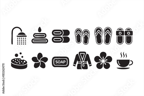 Bath and spa symbols for wellness centers, beauty branding and hotel amenities