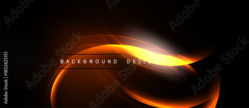 Abstract orange lines over black background. Smooth curves create dynamic visual effect. Text reads background design. Simple, modern aesthetic.