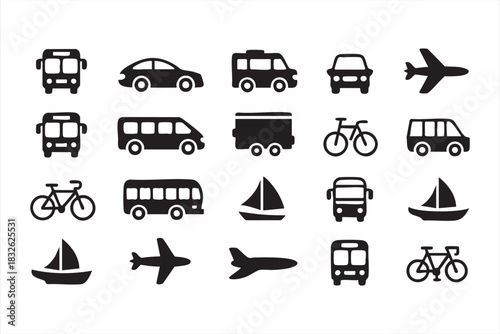 Transit and travel icon pack for route planning and mobility platforms