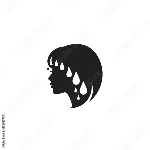 Silhouette of a Woman's Profile with Water Droplet Elements Emphasizing