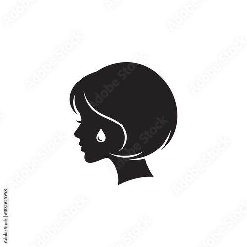 Silhouette of a young girl with short hair and a single teardrop in a