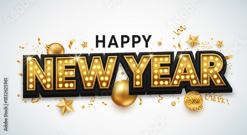 Happy New Year Marquee Lights Celebration Banner