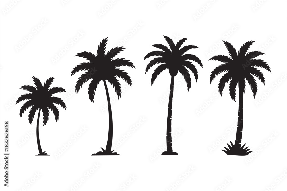 Fototapeta premium Beach palm icons for summer visuals, travel artwork and outdoor branding