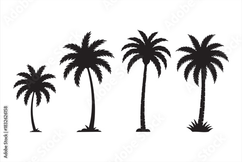 Beach palm icons for summer visuals, travel artwork and outdoor branding